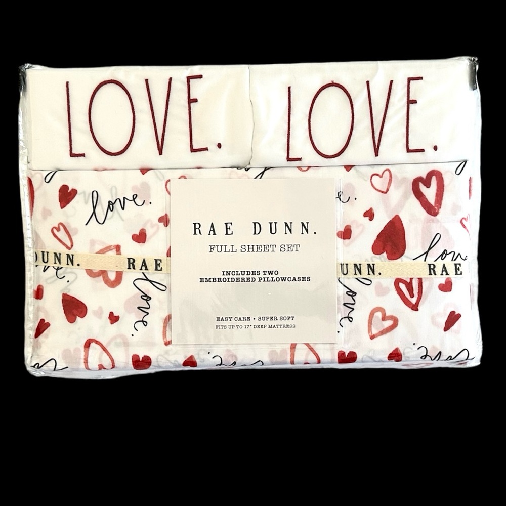 Rae Dunn Full Sheets Set Red Hearts Love Valentine’s Day NEW Sustainable